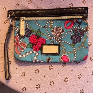 Betsey Johnson Floral Wristlet Clutch - Black and Teal